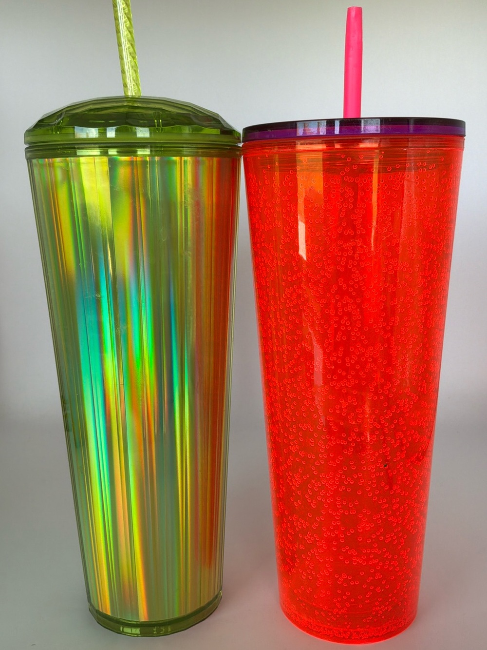 Iridescent Green & Neon Red Double Wall Tumbler Set with Straws